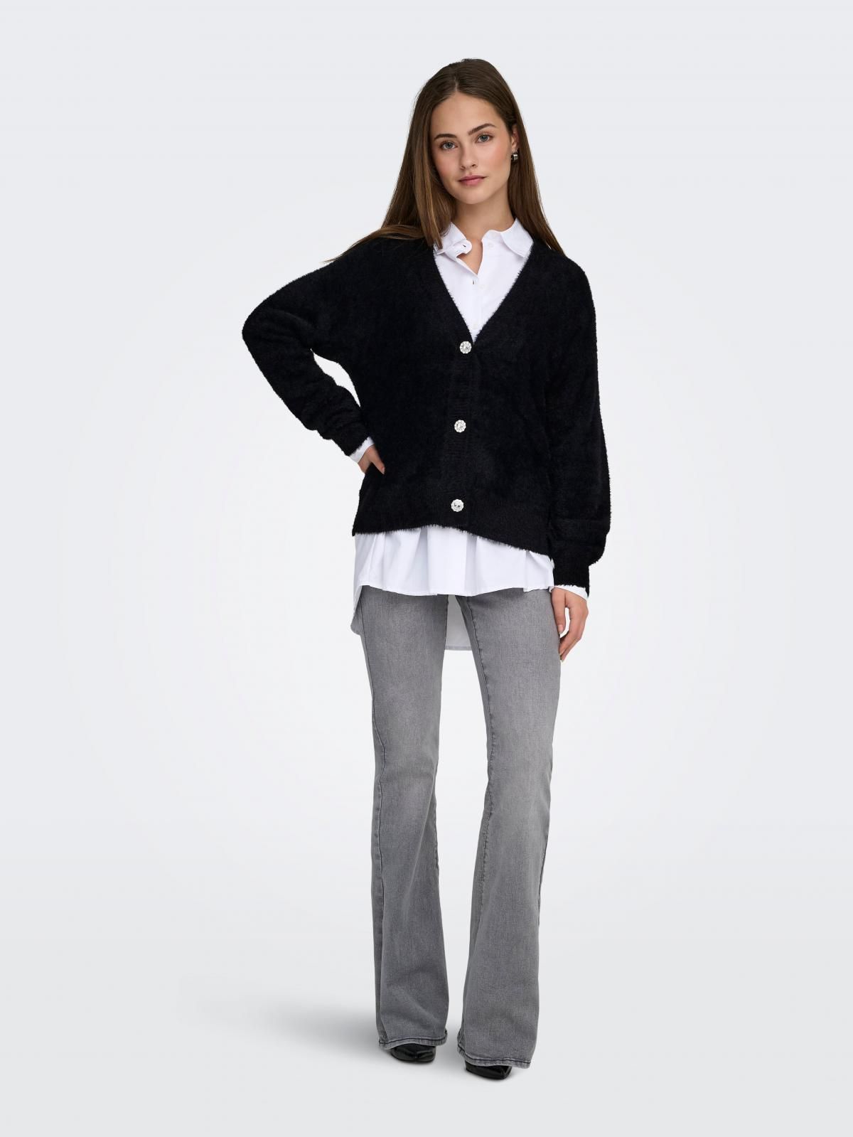 온리 베이직 브이넥 니트 가디건 15259564_2161 BLACK / BLACK - 상세 이미지 5