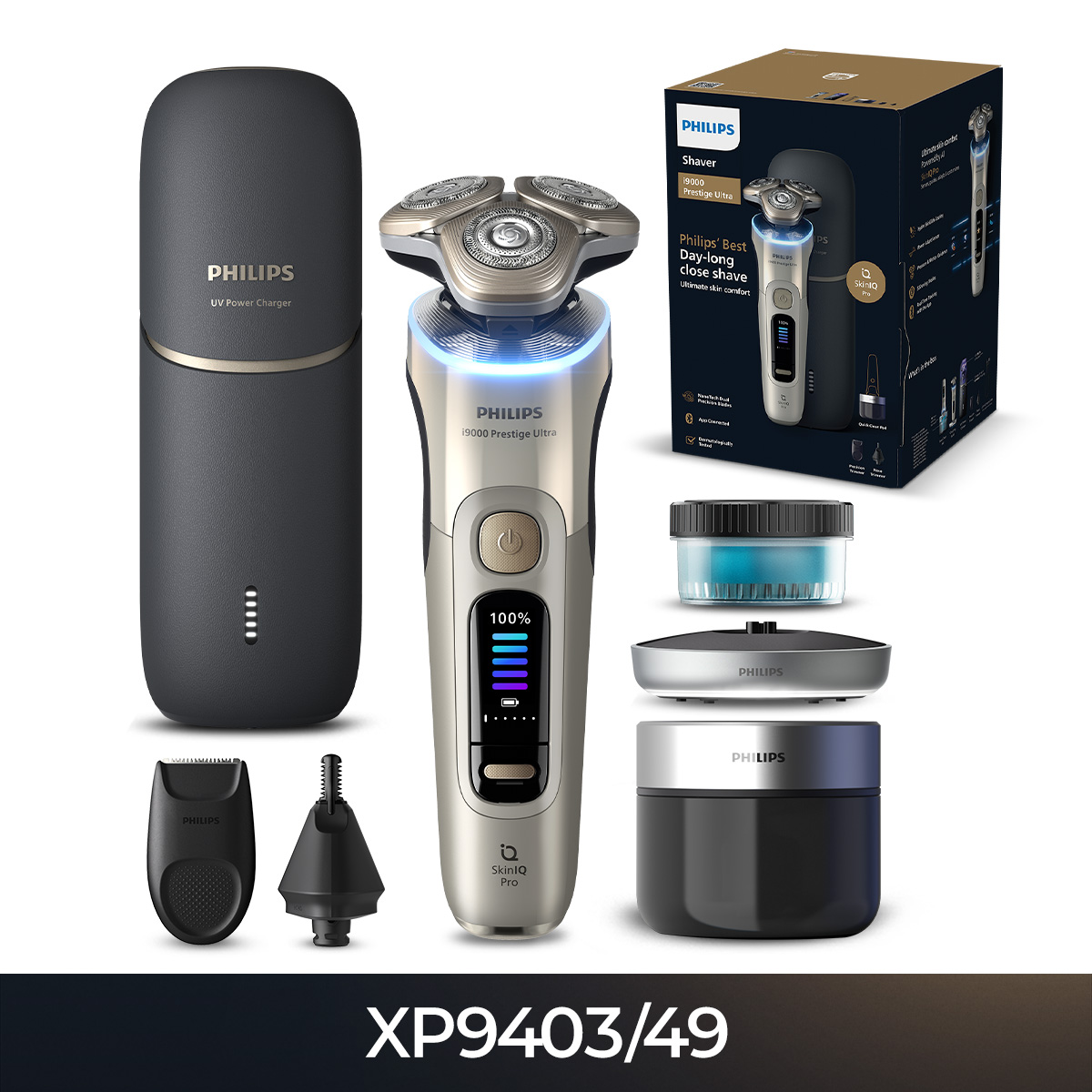 필립스 i9000 시리즈 프레스티지 울트라 전기면도기 UV 충전기 구성 이미지 2