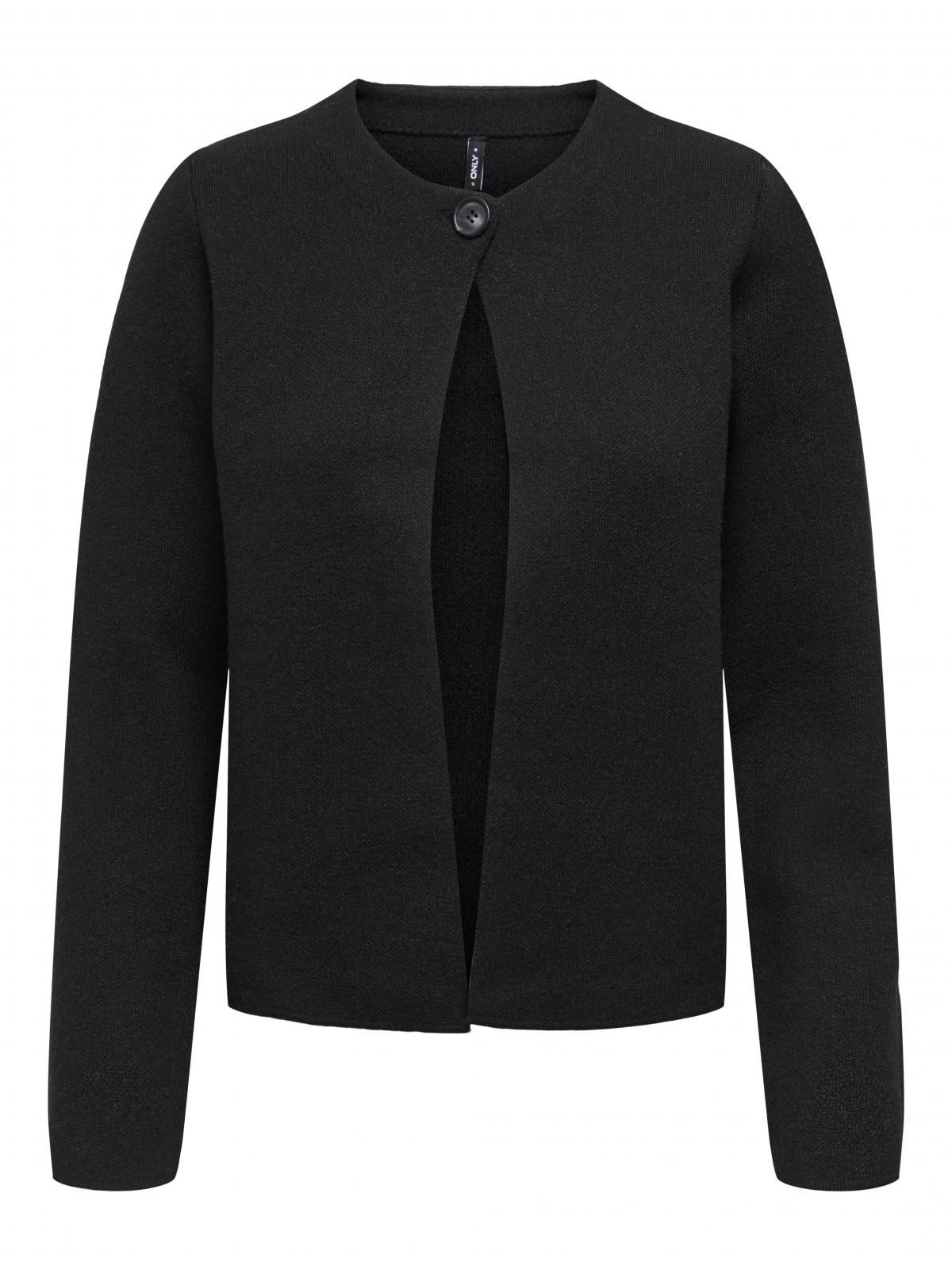 온리 베이직 라운드넥 플랫니트 버튼 카디건 15350578_2161 BLACK / BLACK - 상세 이미지 4