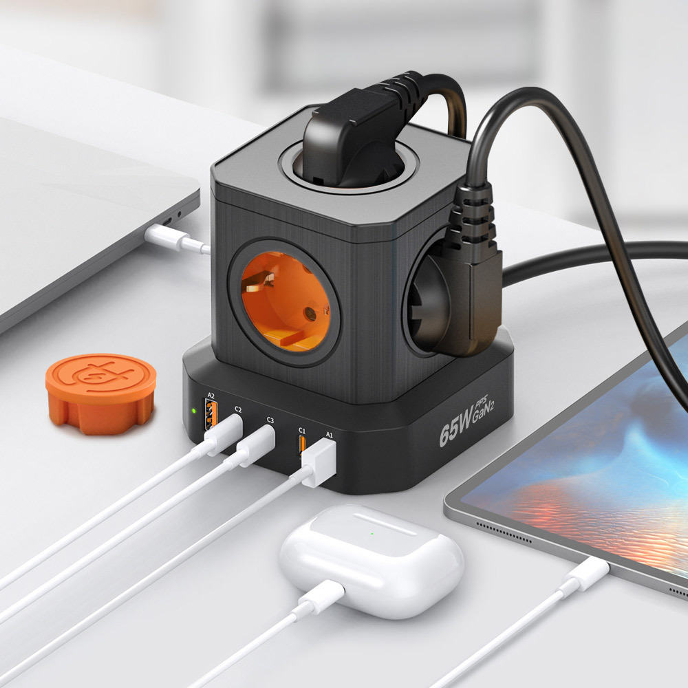 5구 멀티탭 65W C타입 PD USB 접지 타워 4000W 초고속멀티충전기 - 상품 이미지