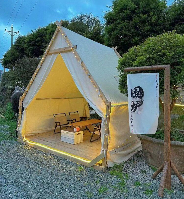 글램핑텐트 오토캠핑 텐트 야외 피크닉 그늘막 돔쉘터 2x2m 2인용 베이지 조명+도구 포함 - 상품 이미지