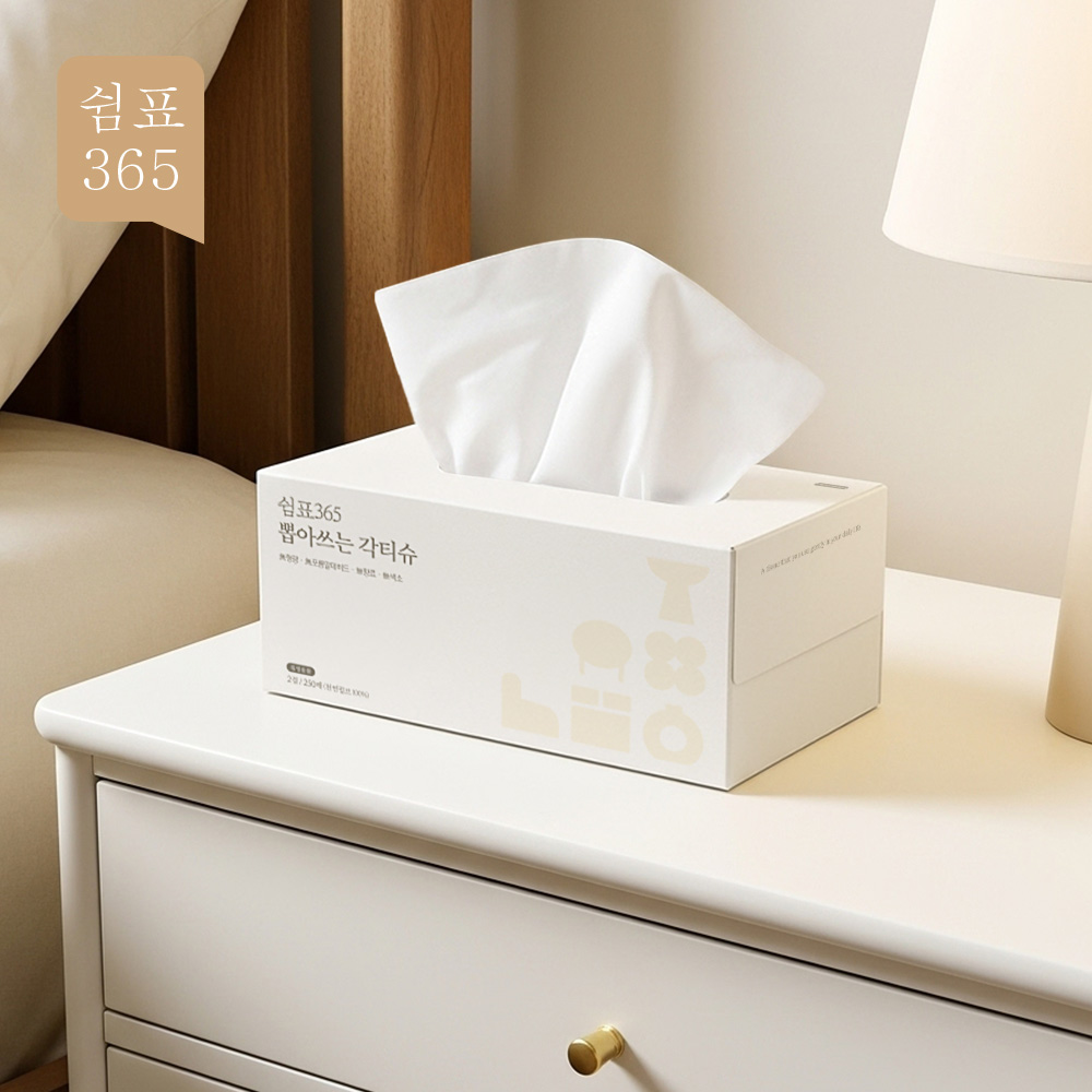 쉼표365 뽑아쓰는 대용량 각티슈 250매 6팩 미용티슈 곽휴지 곽티슈 - 상세 이미지 4