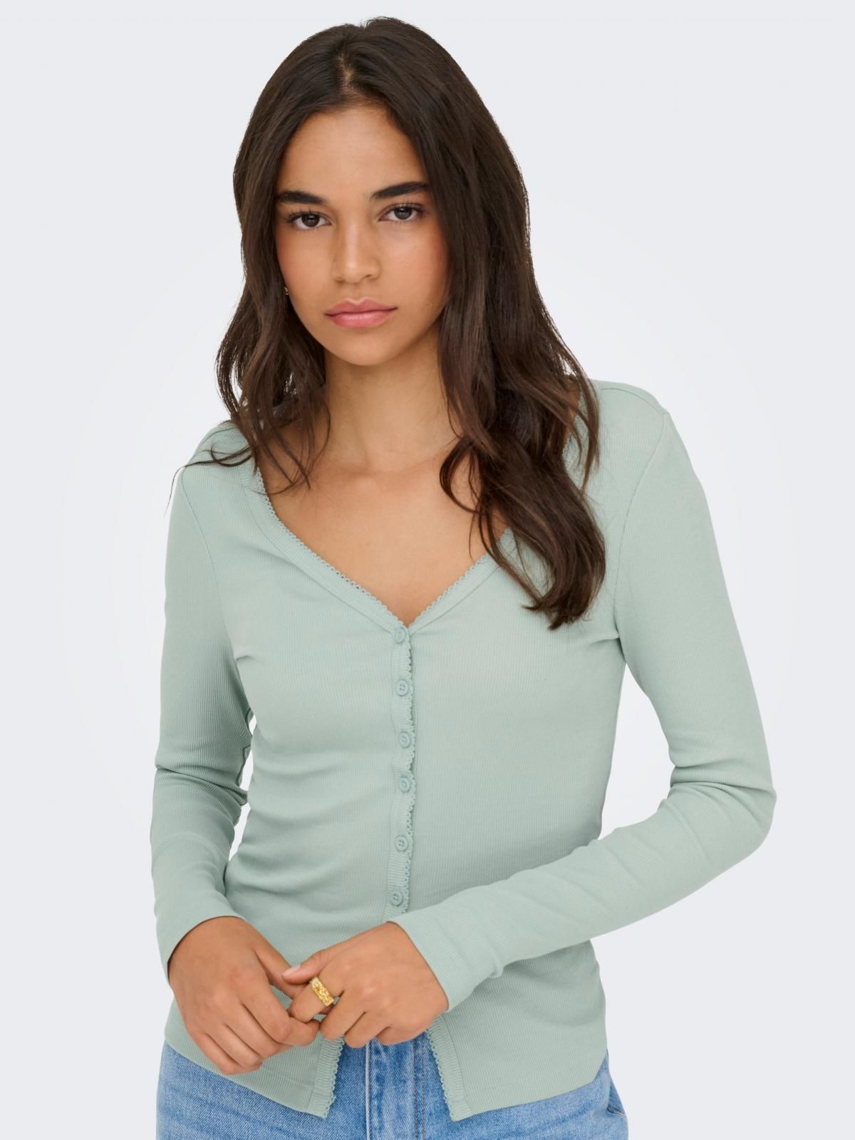 온리 라이트그린 크롭 브이넥 버튼 카디건 15365757_1453 GREEN / JADEITE - 상품 이미지