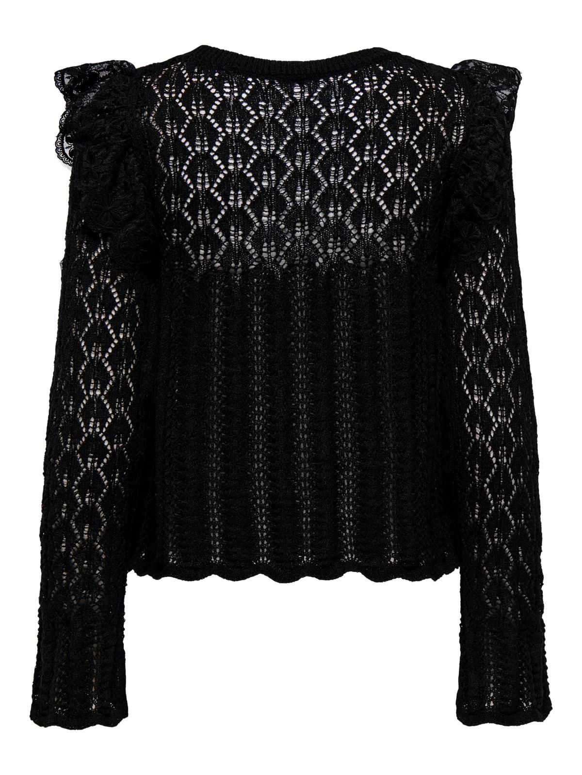 온리 레이스 디테일 라운드넥 블랙 긴팔 니트 15352972_2161_1201484 BLACK / BLACK - 상세 이미지 4