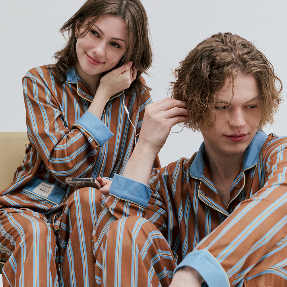 엠엠즈 헤이즐넛 피치기모 커플 긴팔 잠옷 세트 홈웨어 수면 파자마 제품 이미지