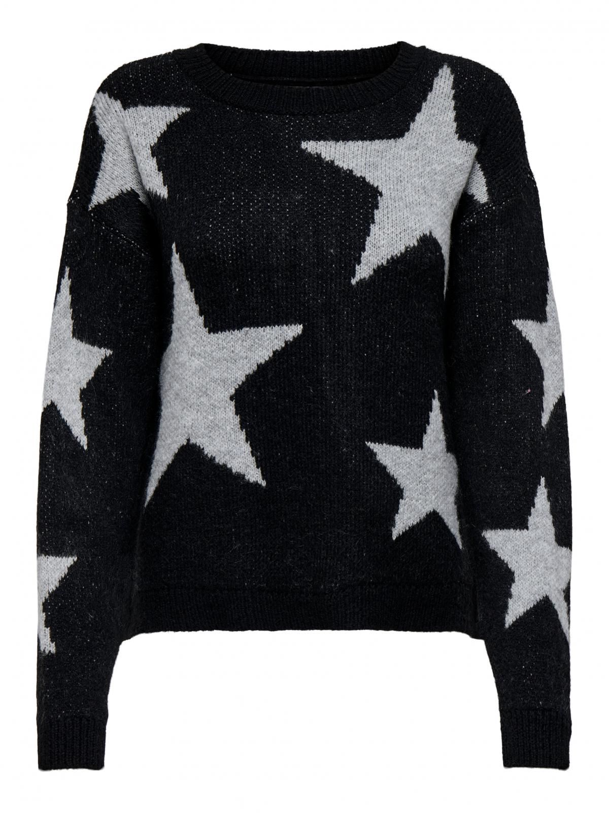 온리 스타패턴 라운드넥 니트 풀오버 15354026_2161_1205183 BLACK / BLACK - 상세 이미지 3