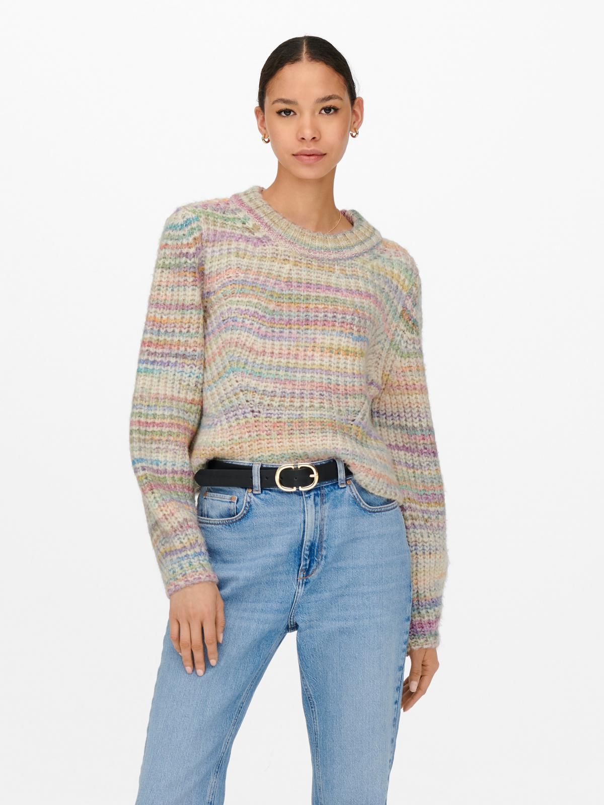 온리 멀티컬러 볼륨소매 크롭 라운드넥 니트 15259443_115_951511 BEIGE / PUMICE STONE - 상세 이미지 2