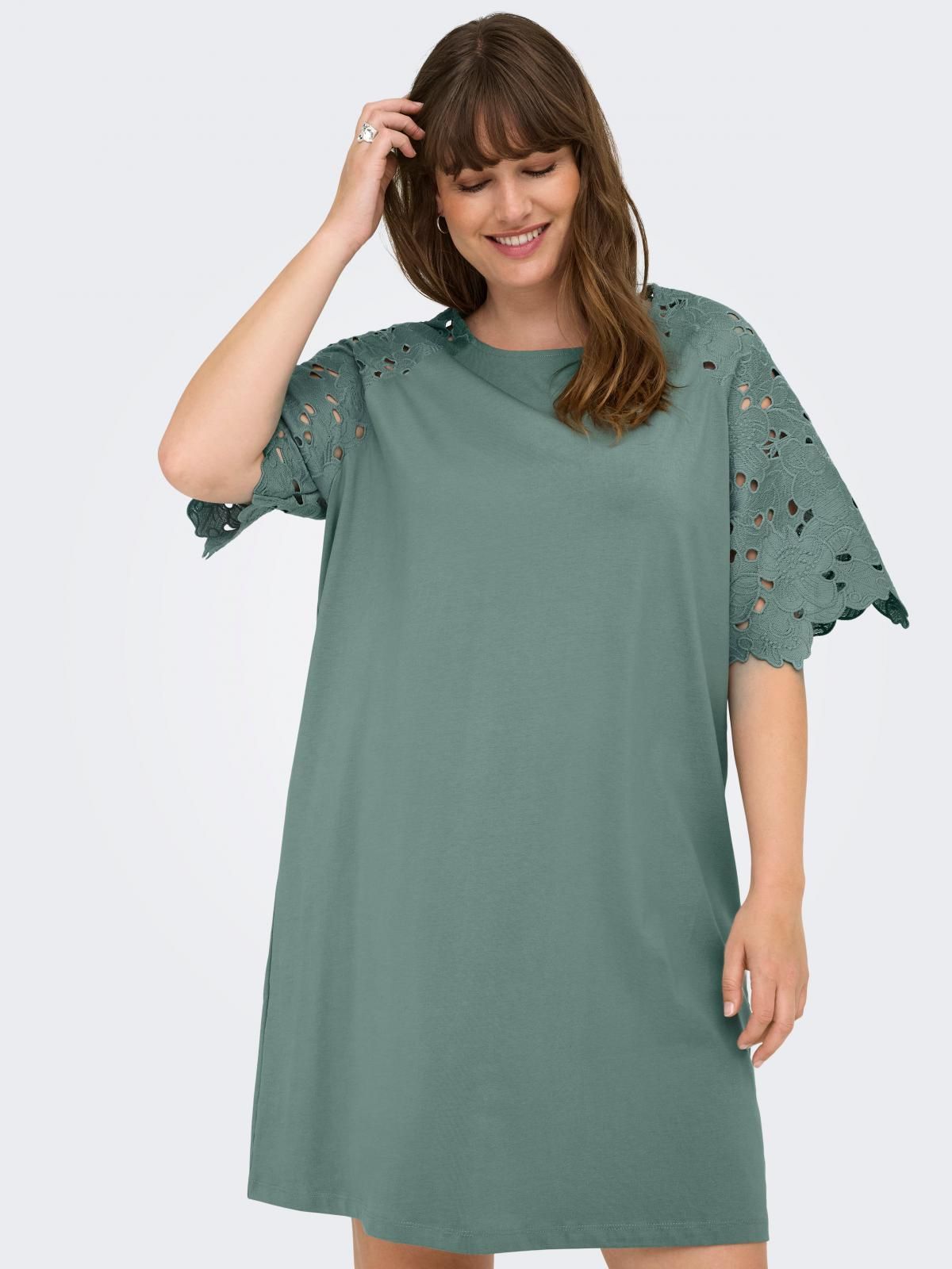 온리 빅사이즈 레이스 디테일 코튼 미니 원피스 15362312_1467 GREY / CHINOIS GREEN - 상품 이미지