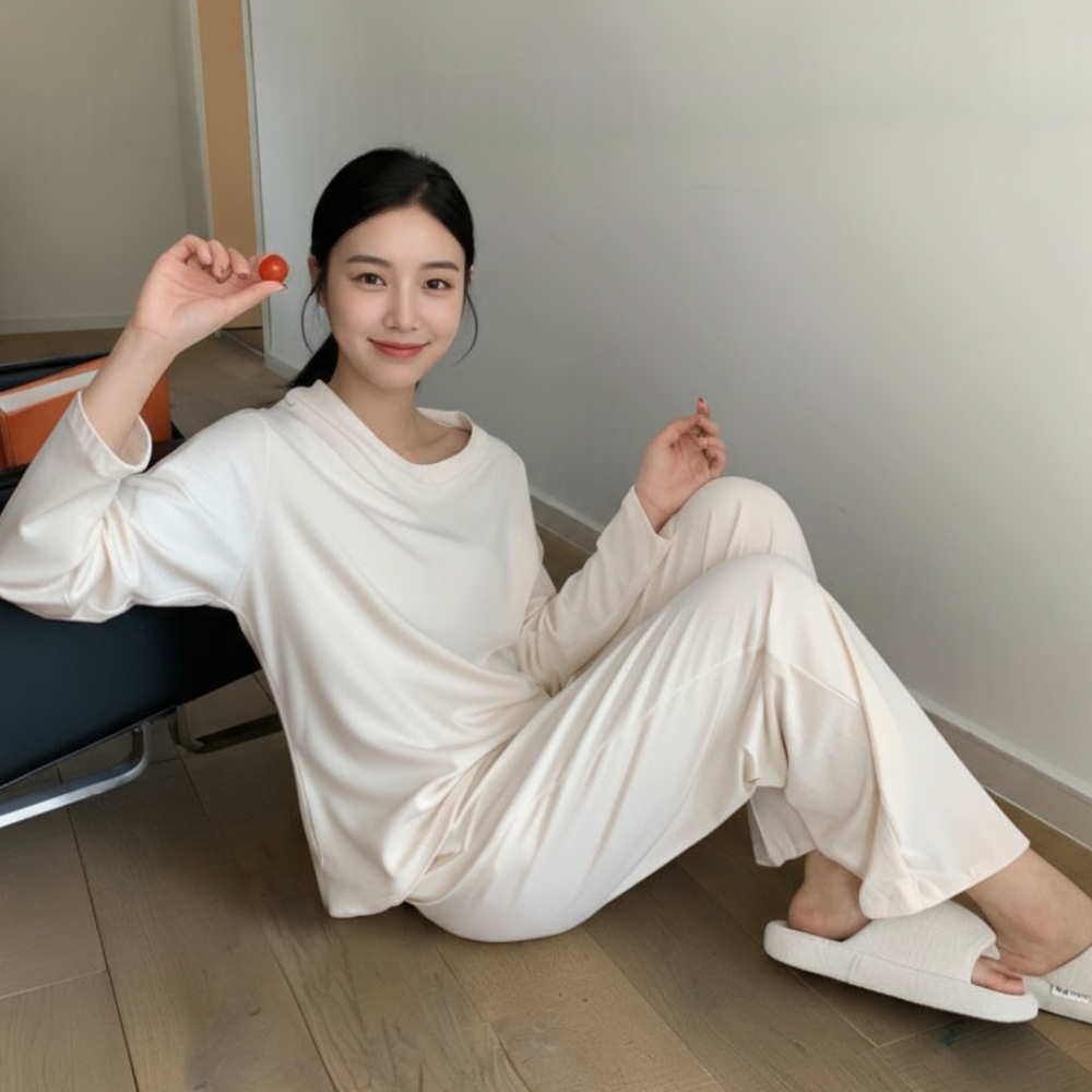 모달잠옷 긴팔 빅사이즈잠옷 아토피 여성 파자마세트 55-88 보통의날들 - 상세 이미지 2