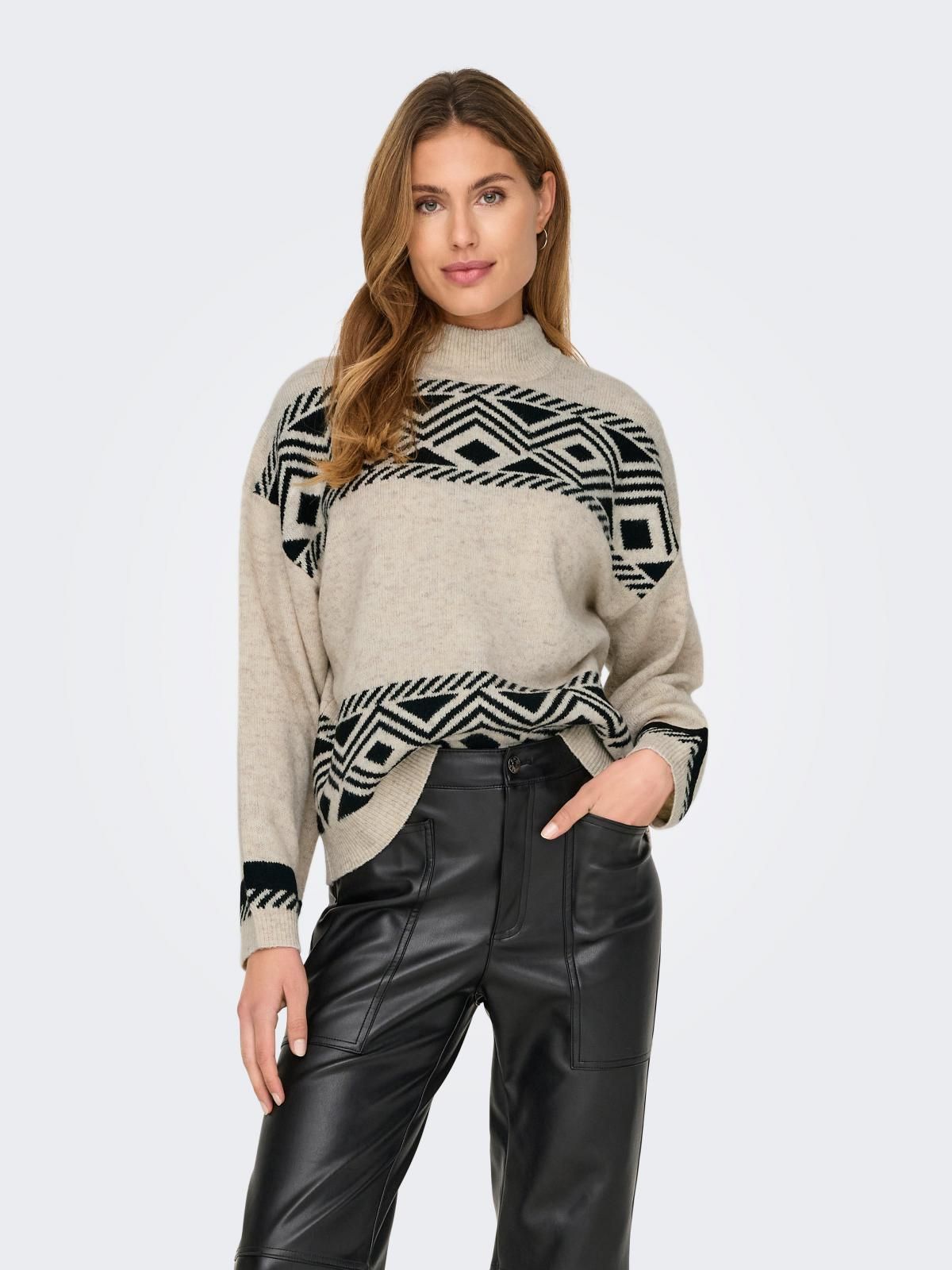 온리 에스닉 패턴 라운드넥 니트 15321179_115_1104738 BEIGE / PUMICE STONE - 상세 이미지 2