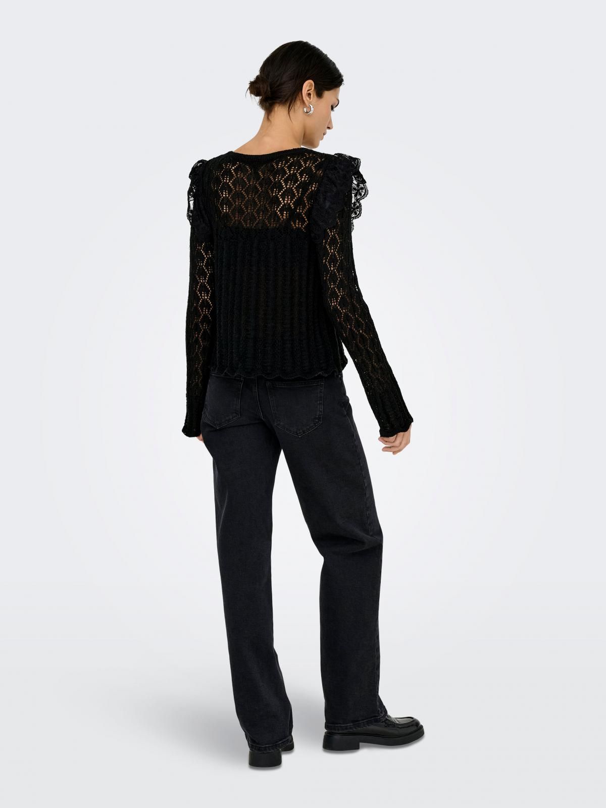 온리 레이스 디테일 라운드넥 블랙 긴팔 니트 15352972_2161_1201484 BLACK / BLACK - 상세 이미지 2