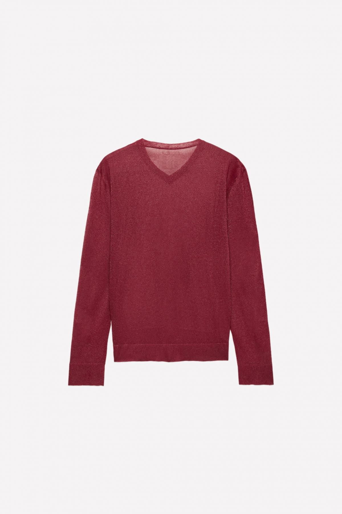 자라 시스루 브이넥 니트 탑 X 루도빅 드 생 세르냉 7140/360 BURGUNDY - 상세 이미지 2