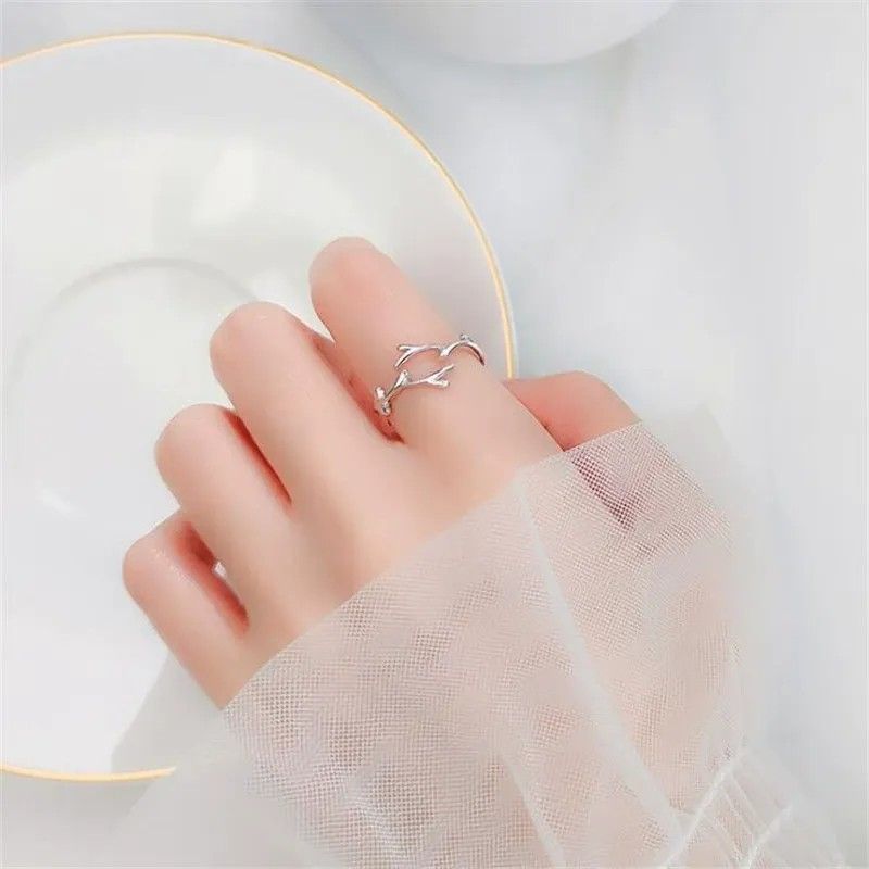 사슴 뿔 루돌프 오픈 링 반지 친구 우정 반지 애끼 검지 엄지 약지 반지 사이즈조절 쓸데없는 친구 우정 선물 우정링 커플링 써지컬 스틸 반지 실버 링 반지 - 상세 이미지 3