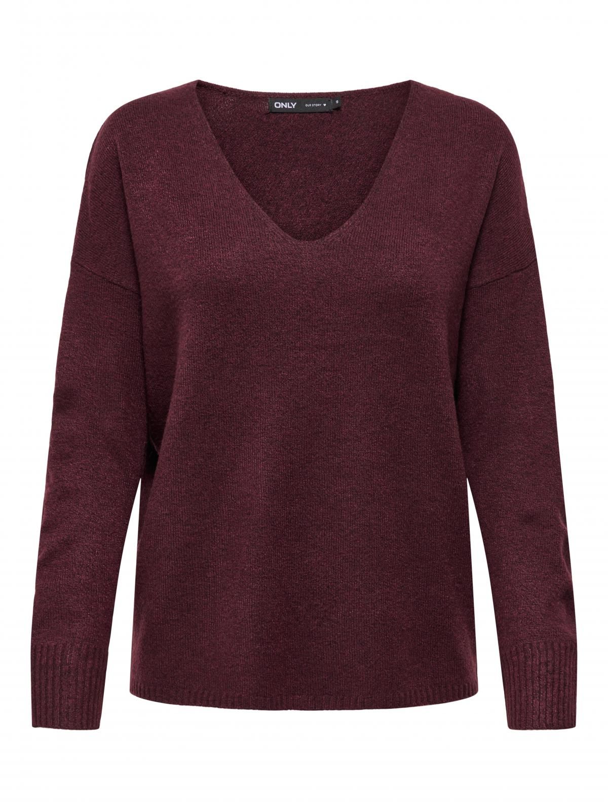 온리 버건디 브이넥 레귤러핏 니트 스웨터 15224360_1014_832241 PURPLE / ZINFANDEL - 상세 이미지 4