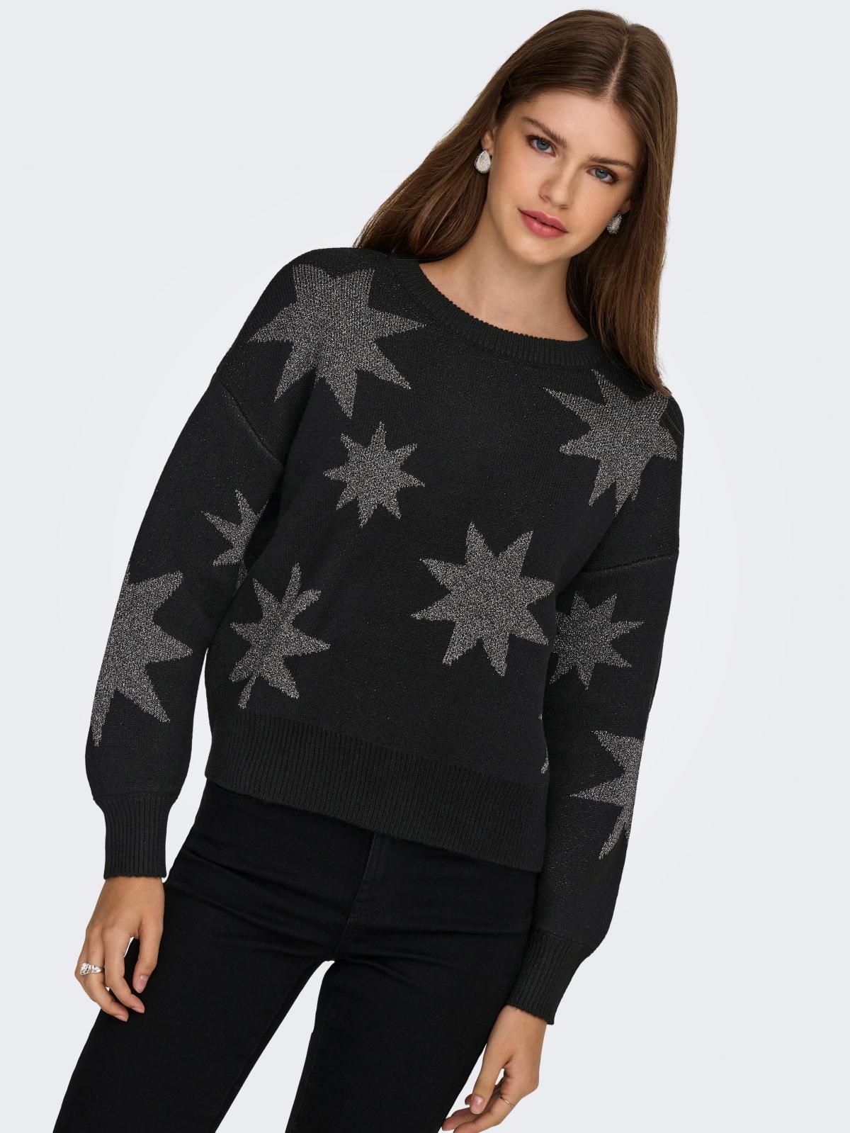 온리 스타패턴 라운드넥 니트 스웨터 15328250_2161_1142873 BLACK / BLACK 이미지 6