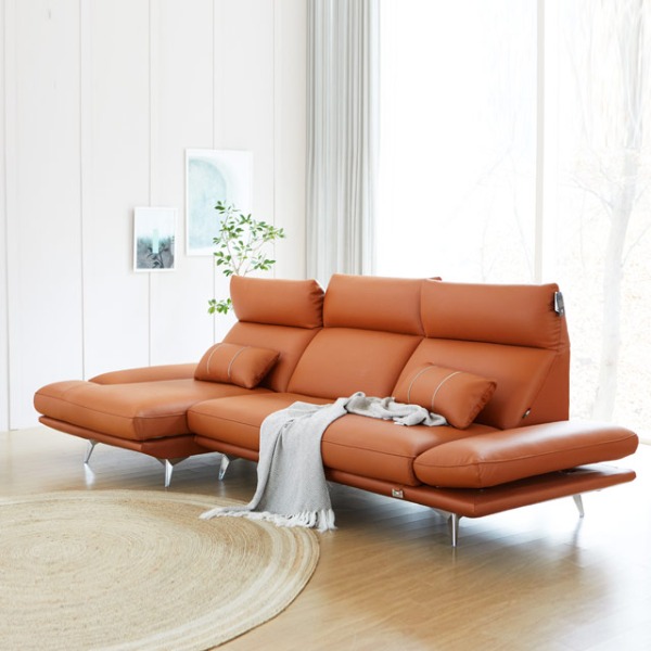 까사홈 밀라노 이태리 통가죽 반카우치 4인 소파(3인+반카우치)