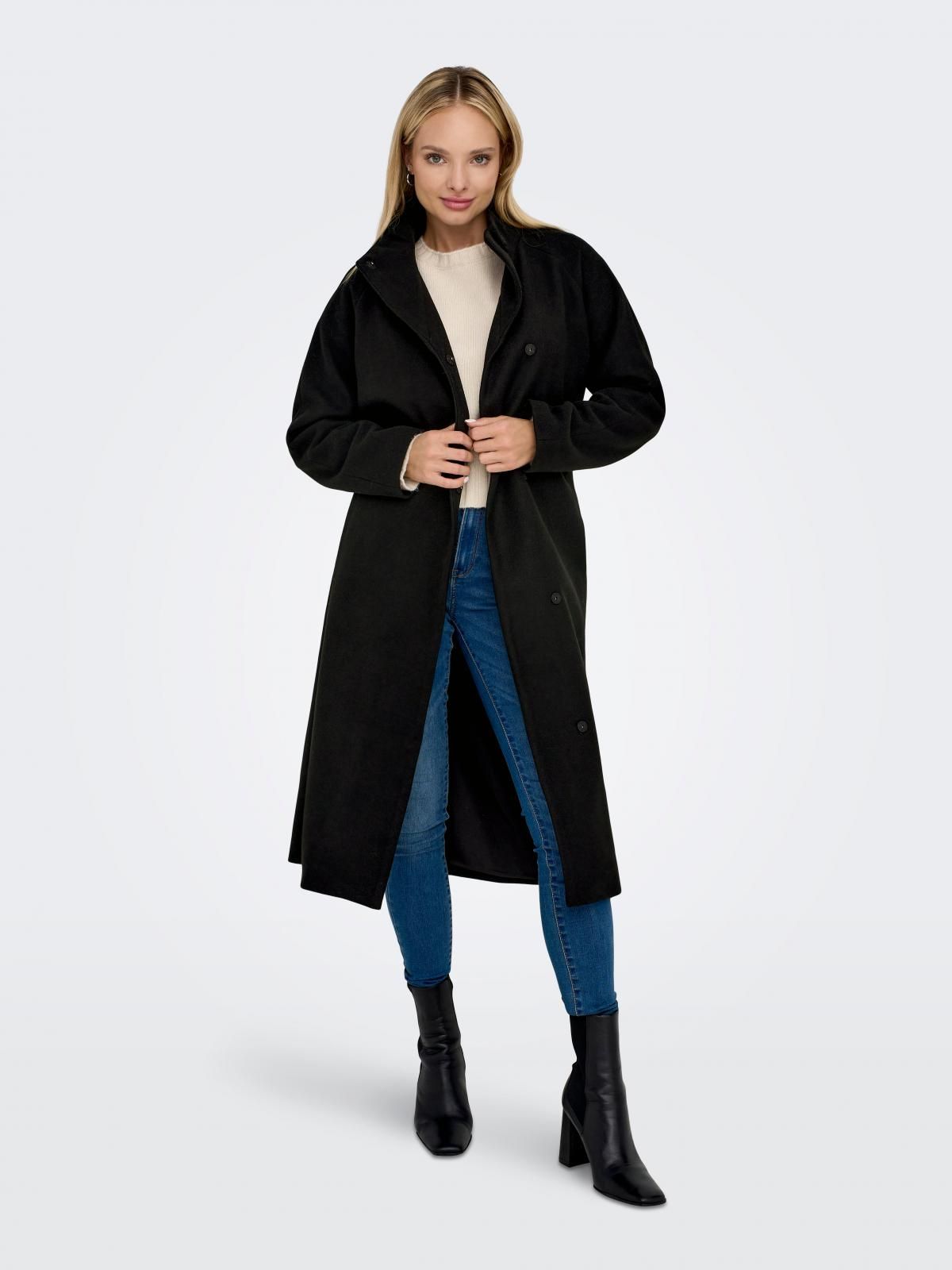 온리 블랙 하이넥 롱 벨트 코트 15234634_2161_993937 BLACK / BLACK - 상세 이미지 5