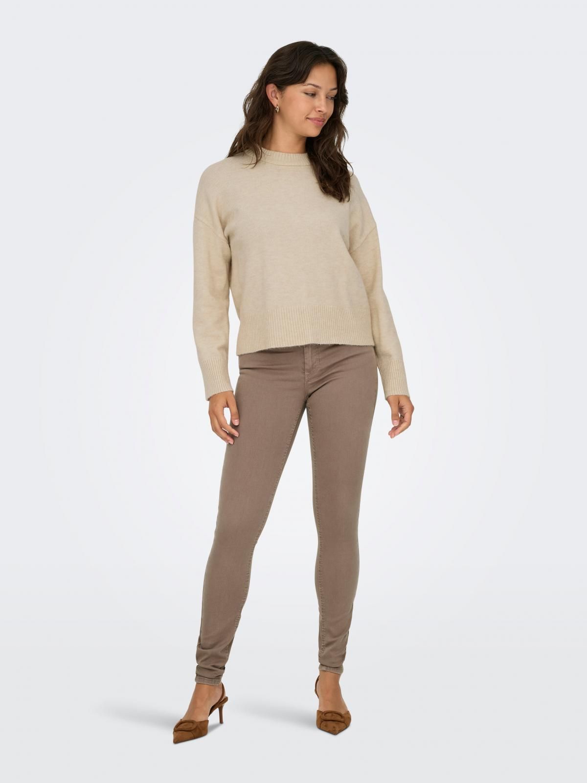온리 라운드넥 베이지 여성 니트 풀오버 15353196_122_1201957 GREY / OATMEAL - 상세 이미지 5
