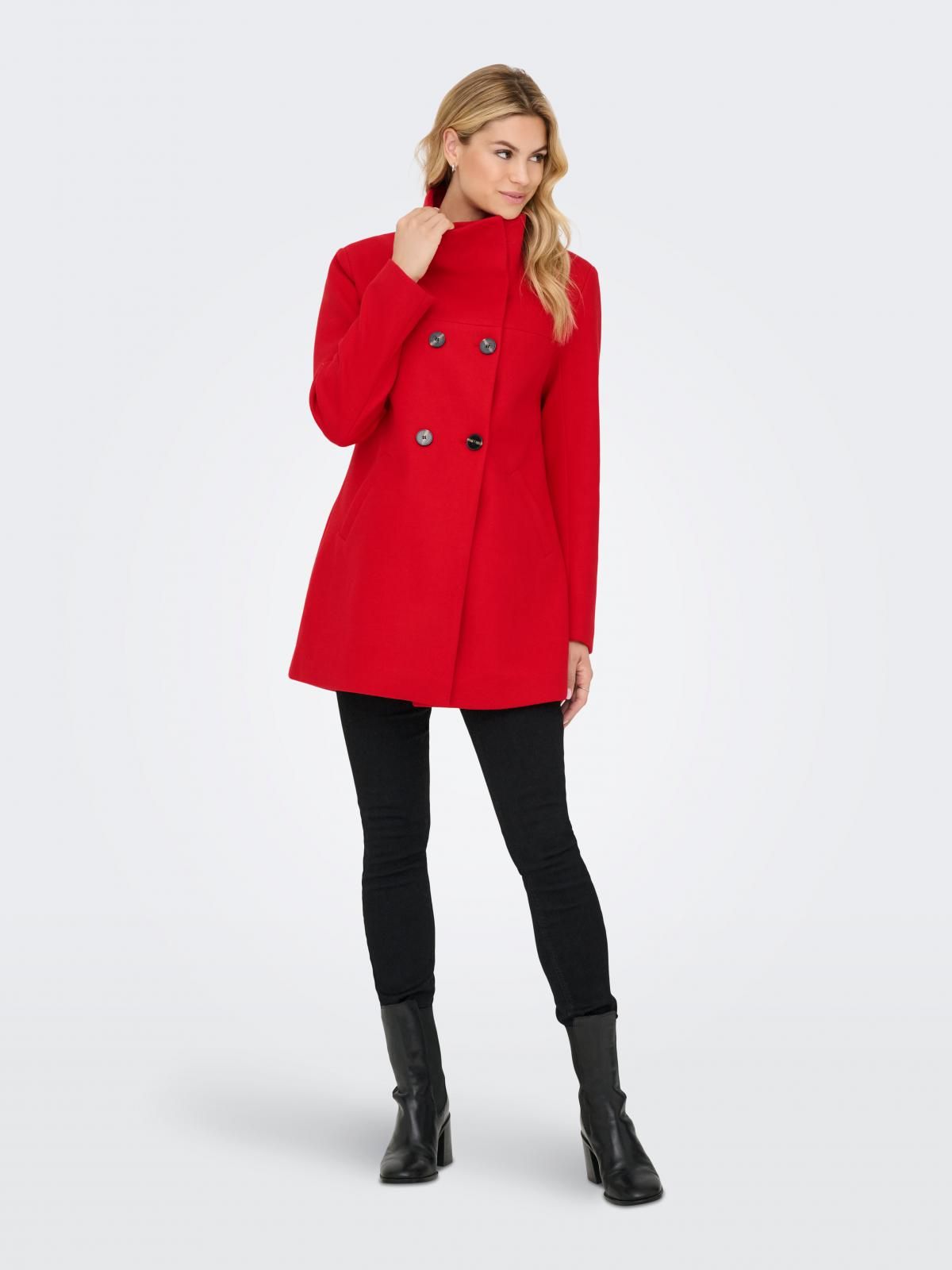 온리 모던 더블버튼 벨티드 레드 코트 15358884_2023_1244464 RED / SALSA - 상세 이미지 5
