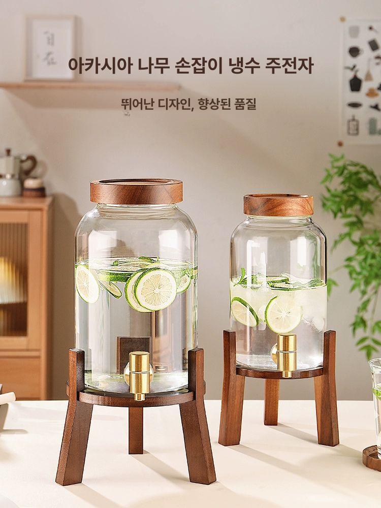 원목 워터 디스펜서 내열유리 주스 물 호텔 카페 뷔페 음료 서버 - 상세 이미지 2