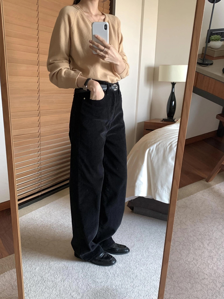 고급스러운 파인 울 캐시미어 니트 루즈핏 브이넥 니트 긴팔 여성 니트티 가을 겨울 - 상세 이미지 3