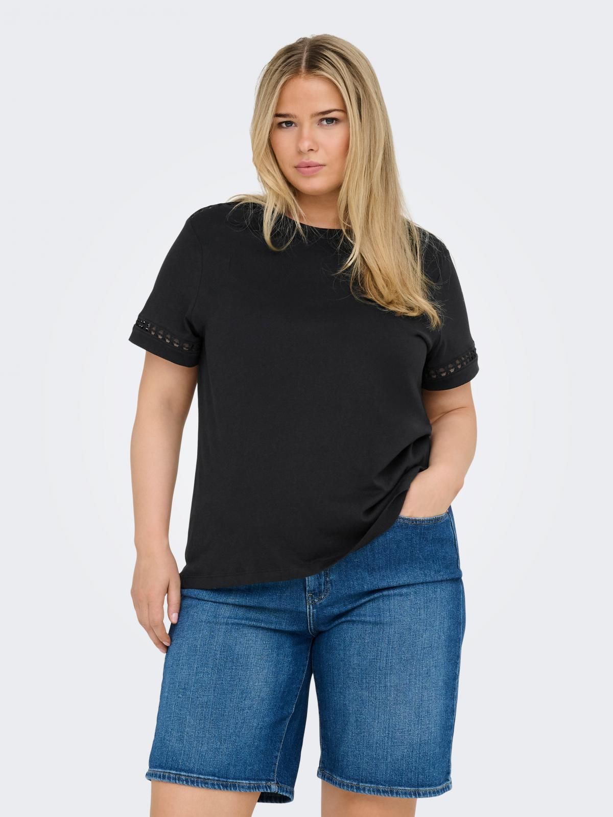 온리 레이스디테일 코튼 반팔 티셔츠 블랙 15367761_2161 BLACK / BLACK - 상세 이미지 2