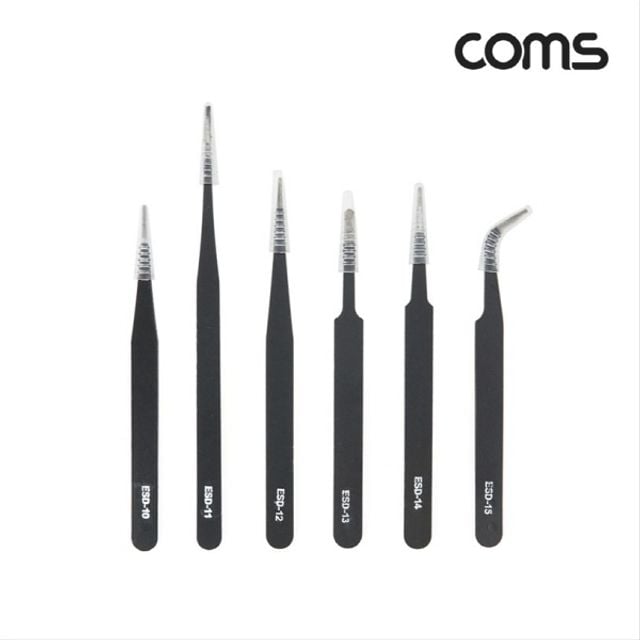 정밀 핀셋 세트 6PCS 정전기방지 네일 비즈공예 수리 - 상품 이미지