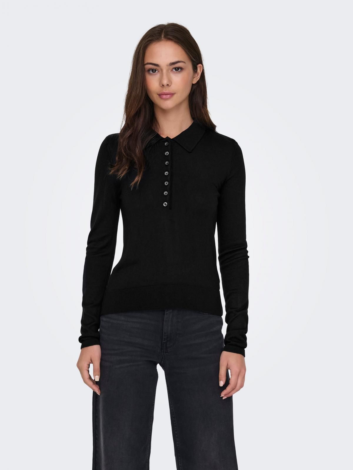 온리 테크니컬 니트 블랙 긴팔 폴로 티셔츠 15347184_2161 BLACK / BLACK - 상세 이미지 2