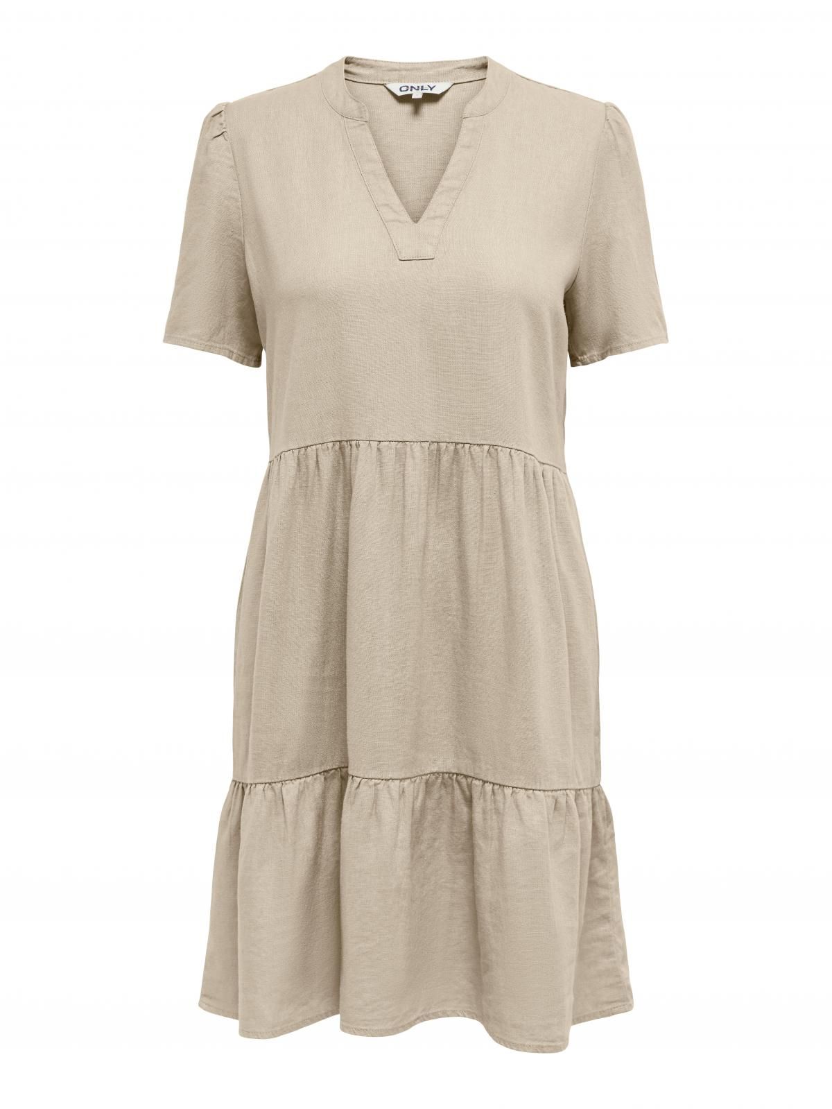온리 베이지 미니 벨 원피스 브이넥 반팔 15310970_108 GREY / OXFORD TAN - 상세 이미지 3