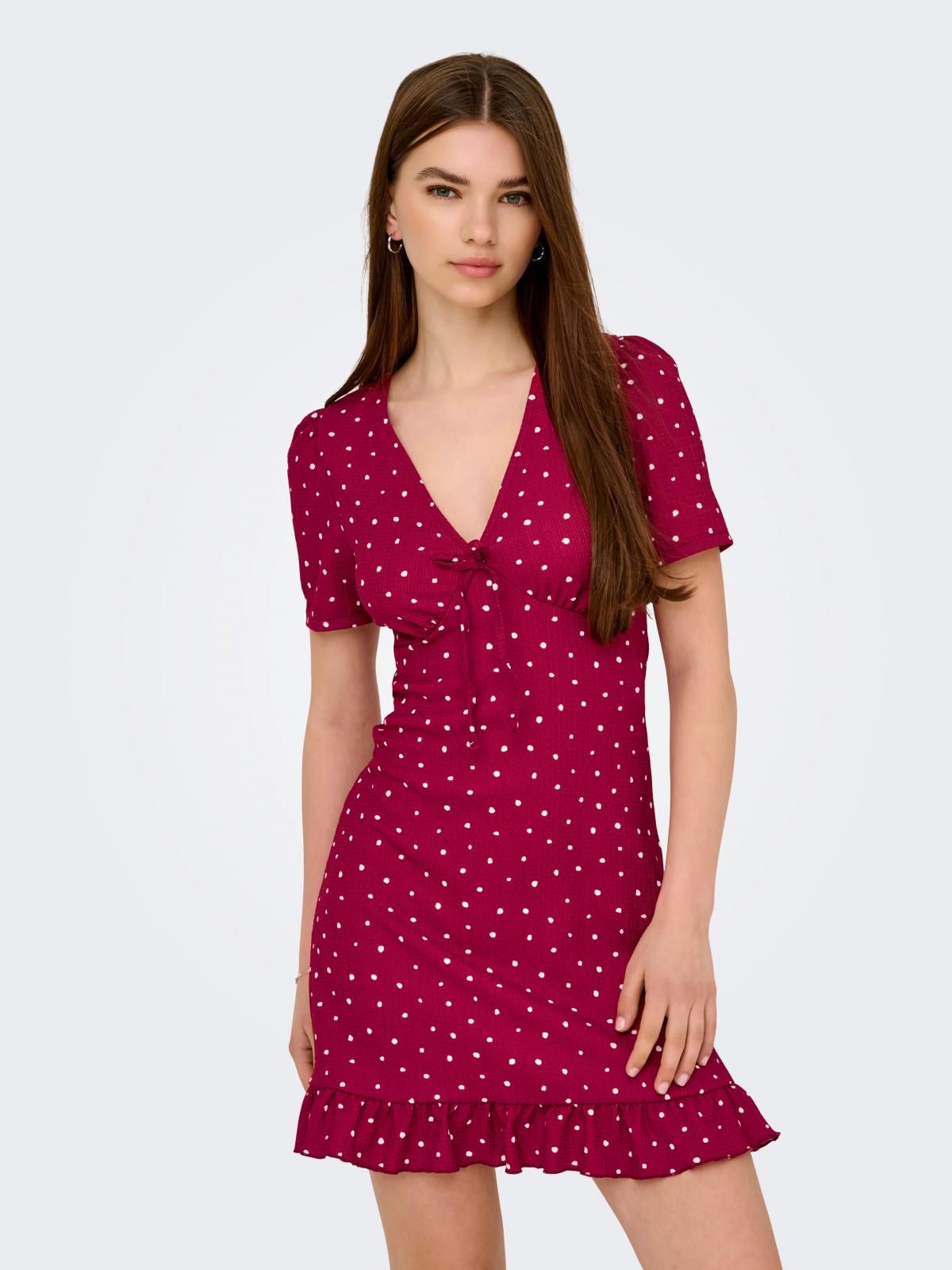 온리 러플 브이넥 미니 원피스 도트 패턴 레드 15367550_862_1247309 RED / RIO RED - 상세 이미지 2