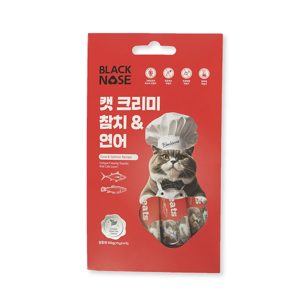 블랙노즈 캣 크리미 고양이간식 참치+연어, 15g, 4개 제품 이미지