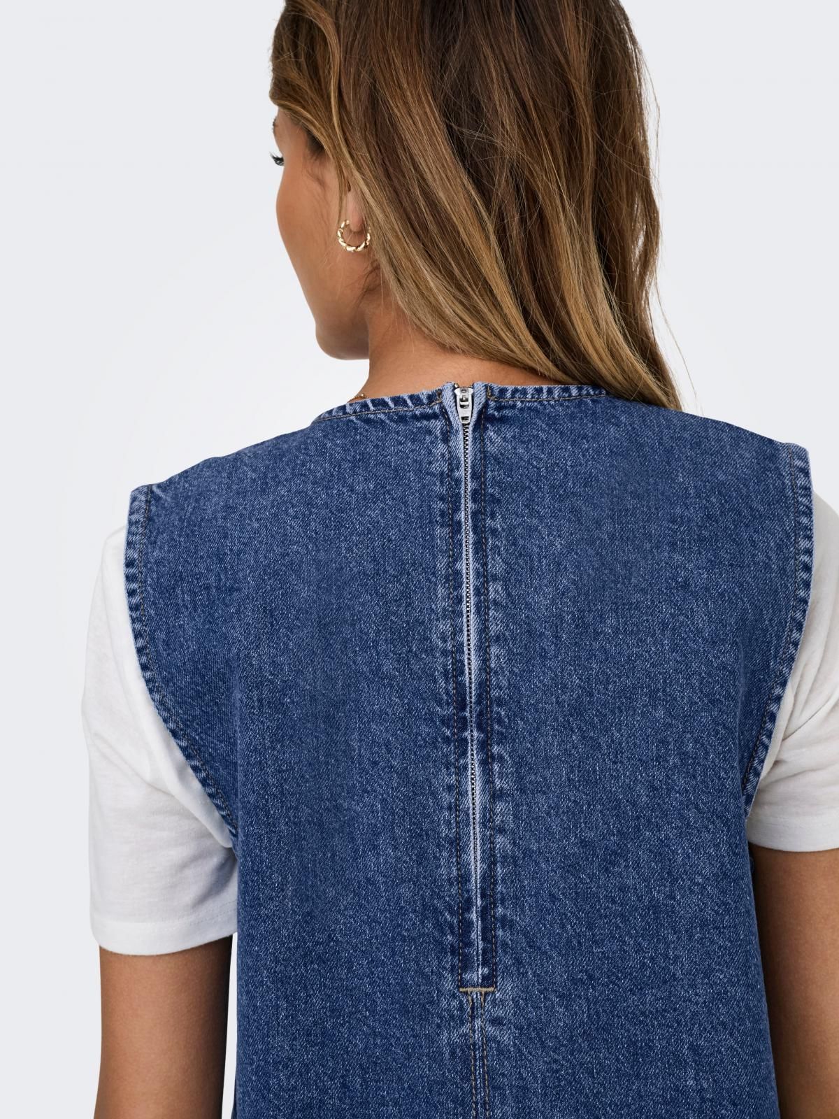 온리 데님 미니 원피스 라운드넥 캐주얼 15354762_2115 BLUE / MEDIUM BLUE DENIM 이미지 7