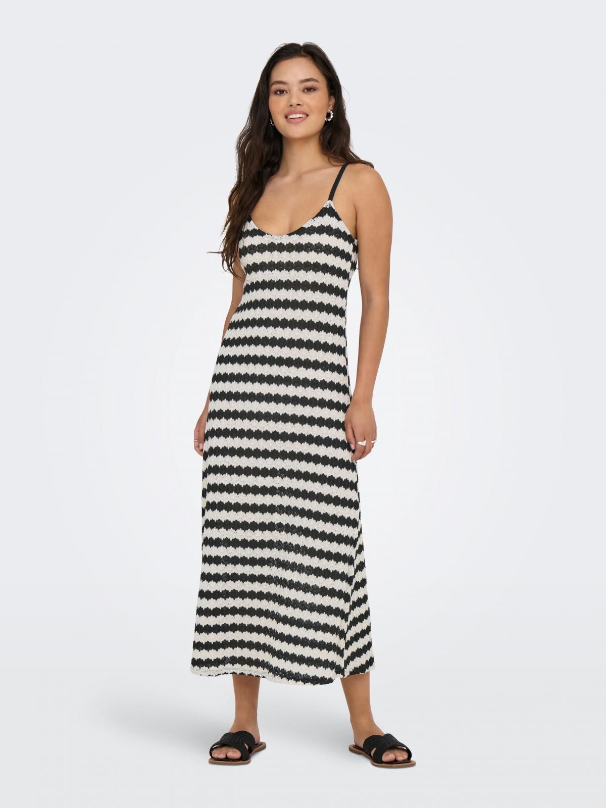 온리 스트라이프 롱 브이넥 슬리브리스 원피스 15357679_2161_1219450 BLACK / BLACK - 상품 이미지