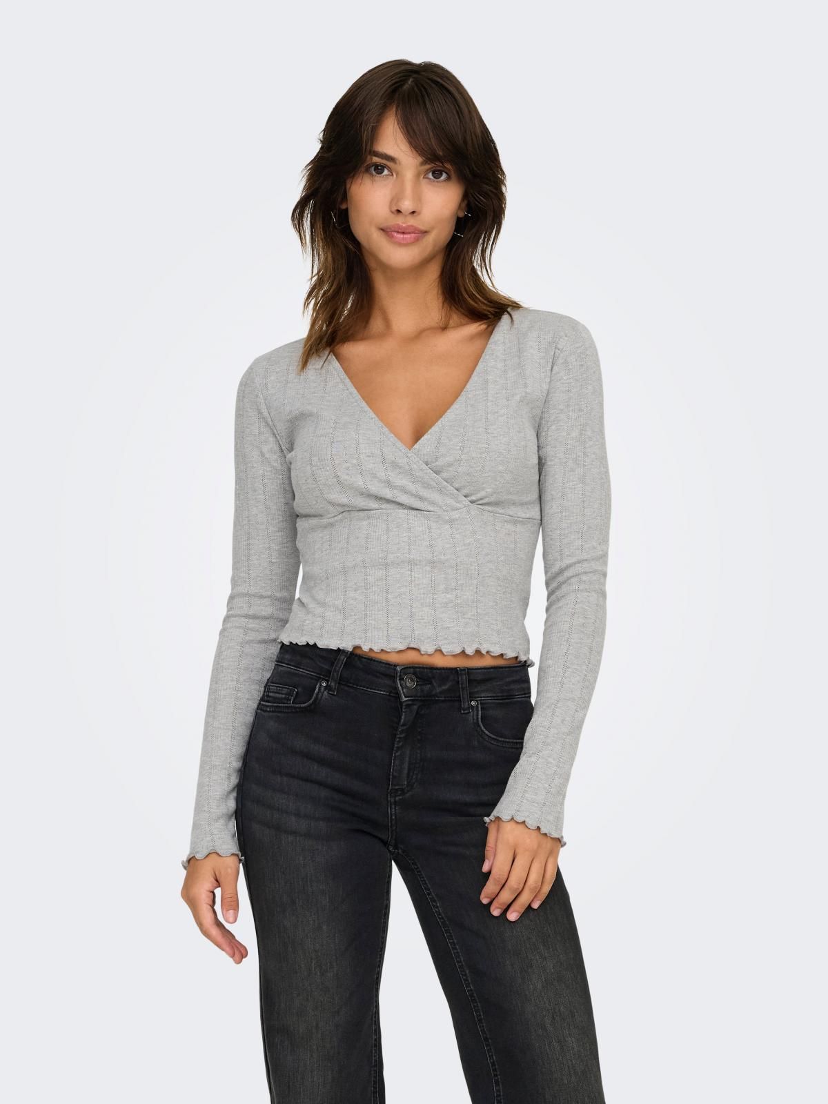 온리 테크니컬 브이넥 랩 긴팔 티셔츠 15343379_2381 GREY / LIGHT GREY MELANGE - 상품 이미지