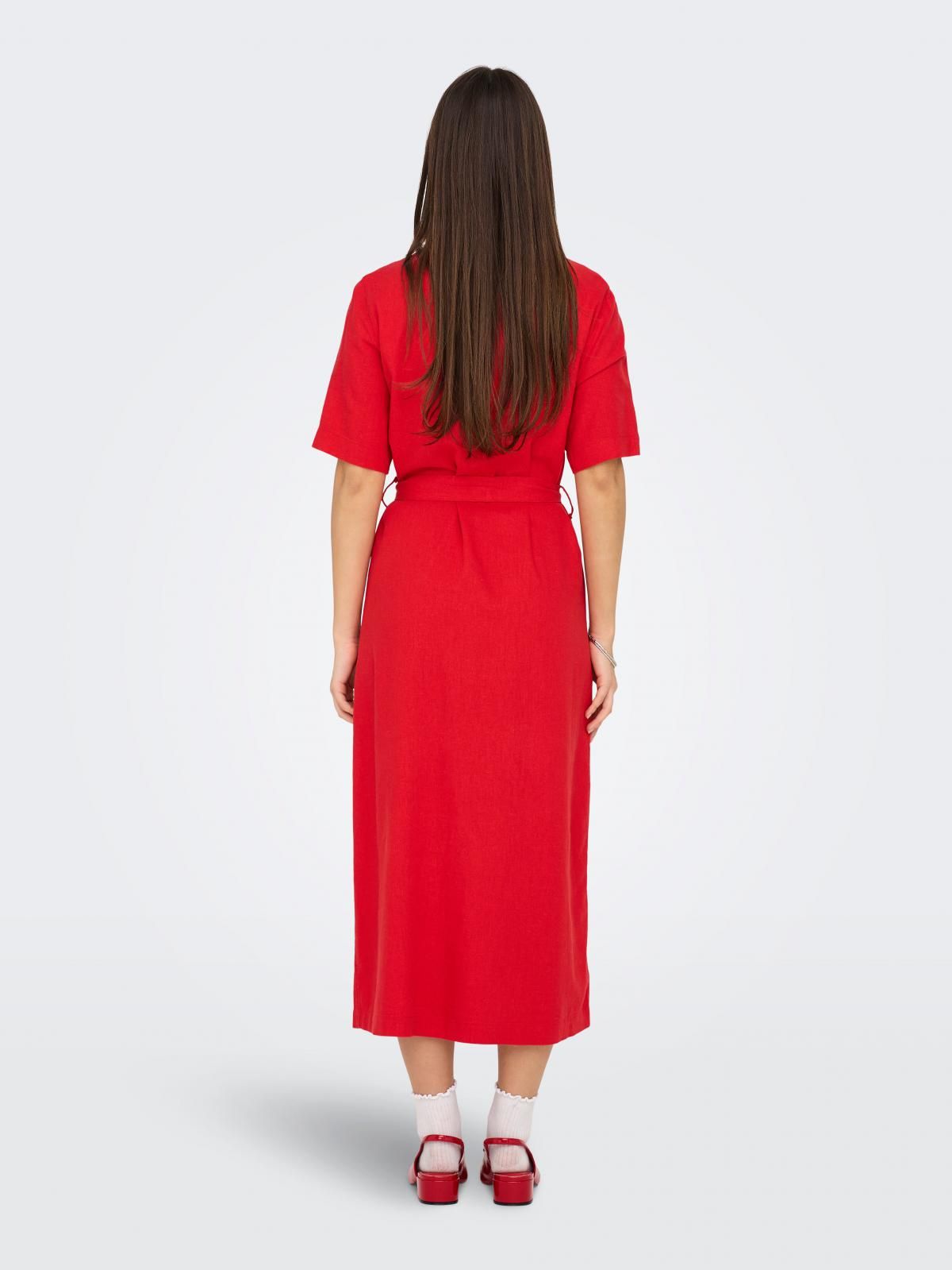 온리 레드 셔츠카라 벨트 롱 원피스 15338884_767 RED / MARS RED - 상세 이미지 2