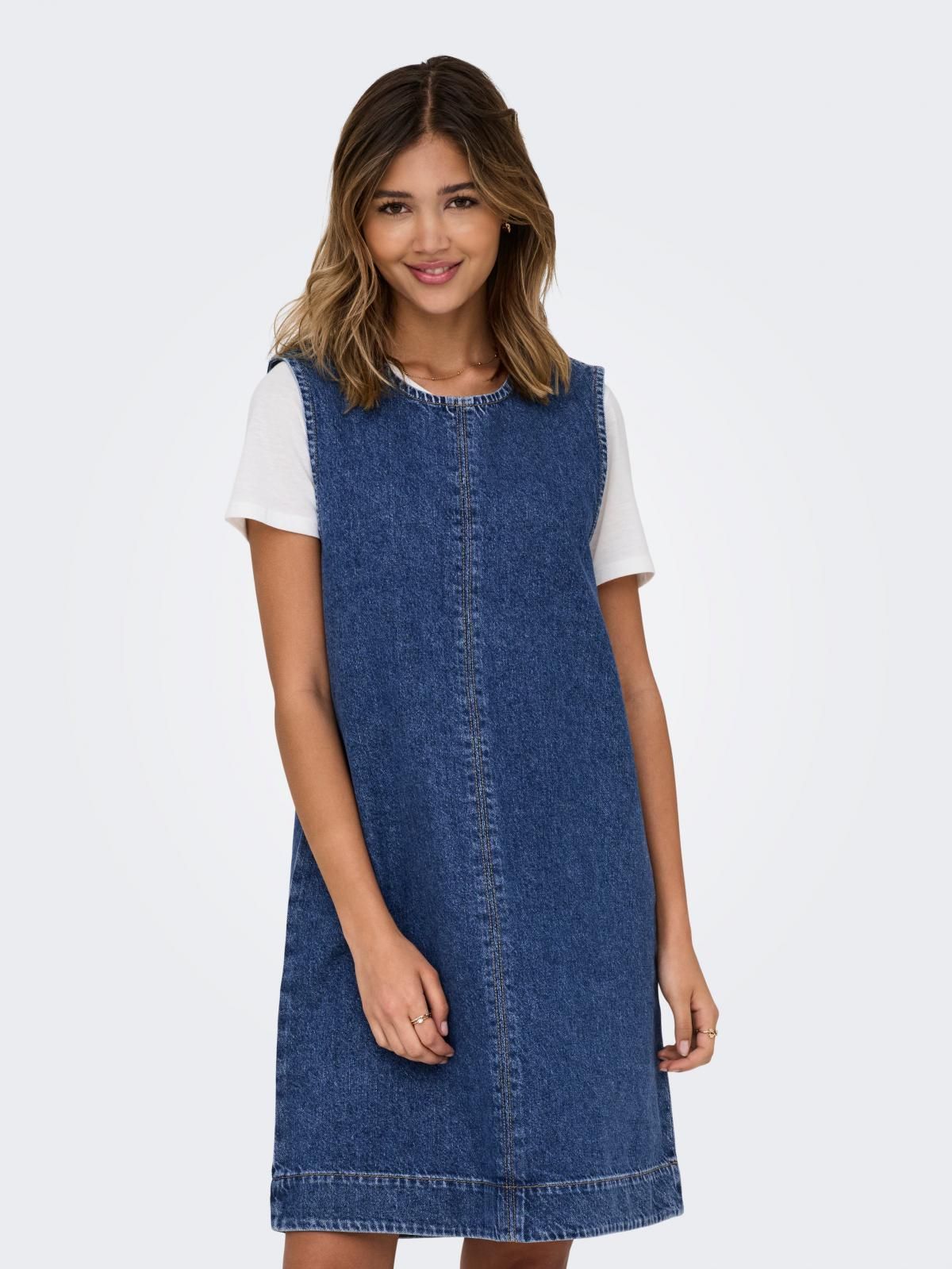 온리 데님 미니 원피스 라운드넥 캐주얼 15354762_2115 BLUE / MEDIUM BLUE DENIM - 상품 이미지