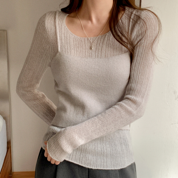 레이어드 뷔스티에 긴팔 울 니트 세트 st2997 제품 이미지