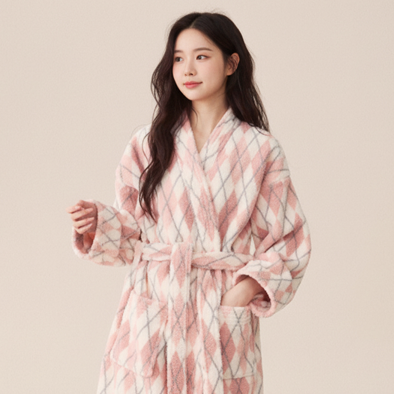 히트로브 커플 파자마 홈웨어 가운 겨울 수면잠옷 극세사 롱로브 빅사이즈 - 상세 이미지 2