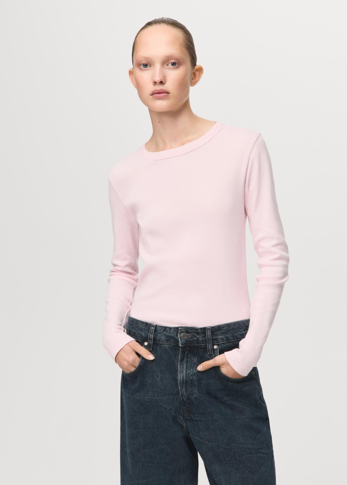 망고 베이직 라운드넥 코튼 긴팔 티셔츠 27001352 ROSA PASTEL - 상세 이미지 2
