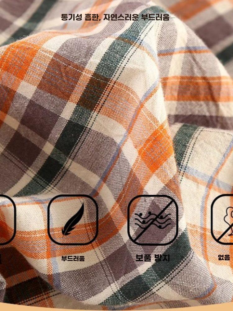 남성 순면 체크 홈웨어 팬츠 여름용 통기성 얇은 잠옷 - 상세 이미지 4