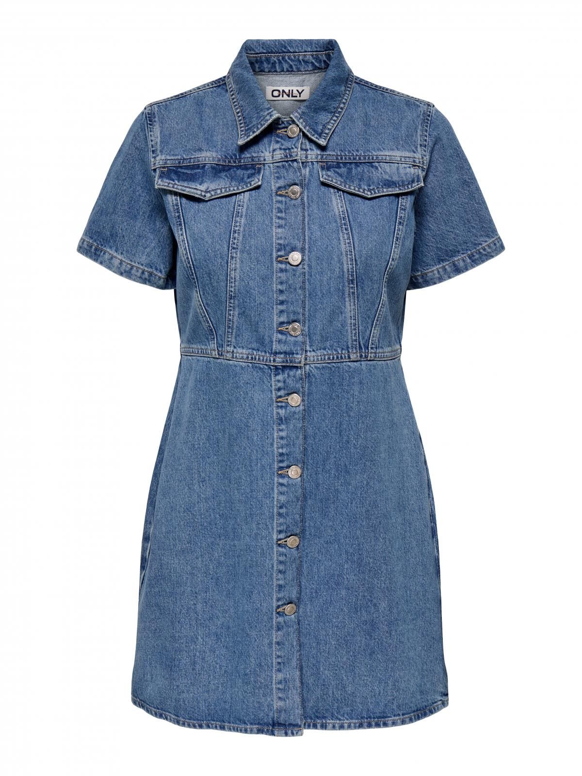 온리 트렌디 데님 셔츠카라 미니 원피스 15355044_2115 BLUE / MEDIUM BLUE DENIM - 상세 이미지 4
