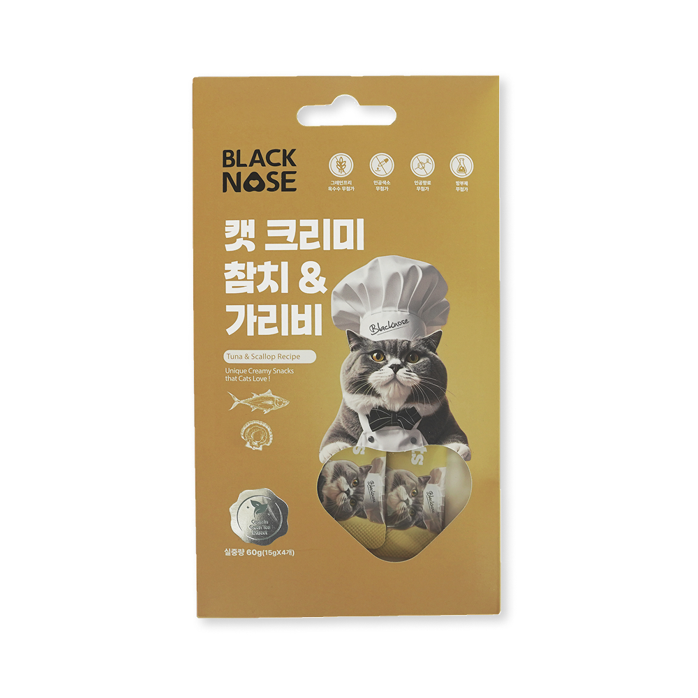 블랙노즈 캣 크리미 고양이간식 참치+가리비, 15g, 4개 제품 이미지