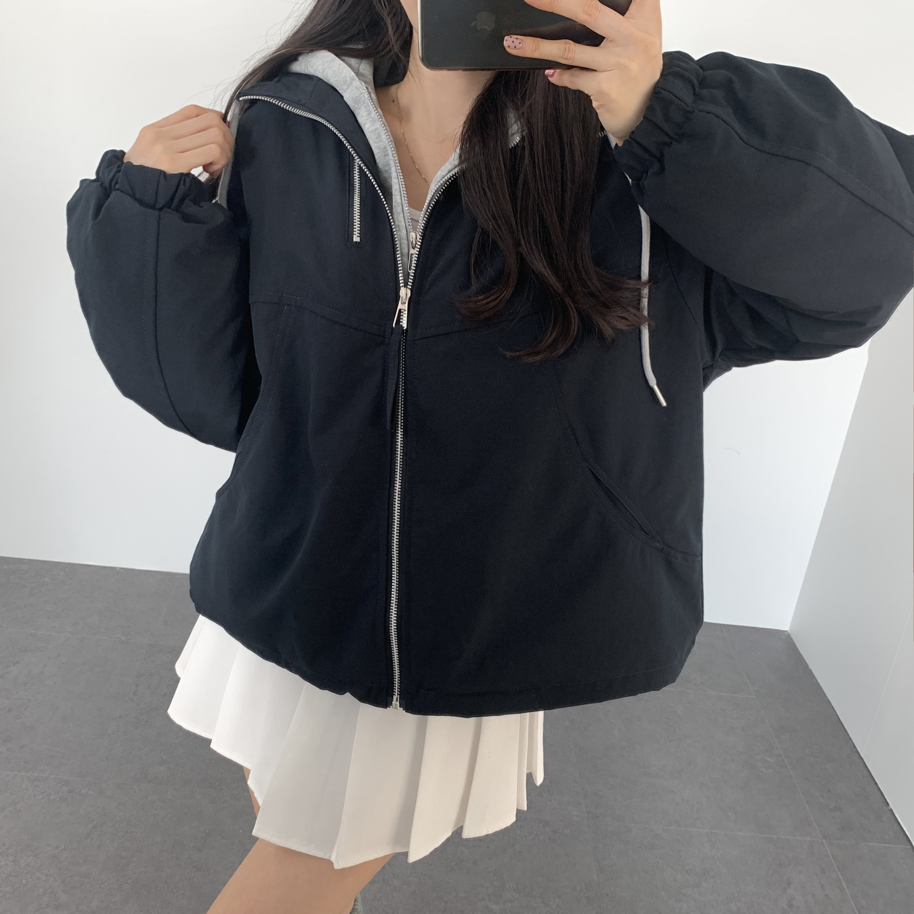 여성 일체형 레이어드 후드 패딩 웰론 미디 패딩 겨울아우터 이미지 8