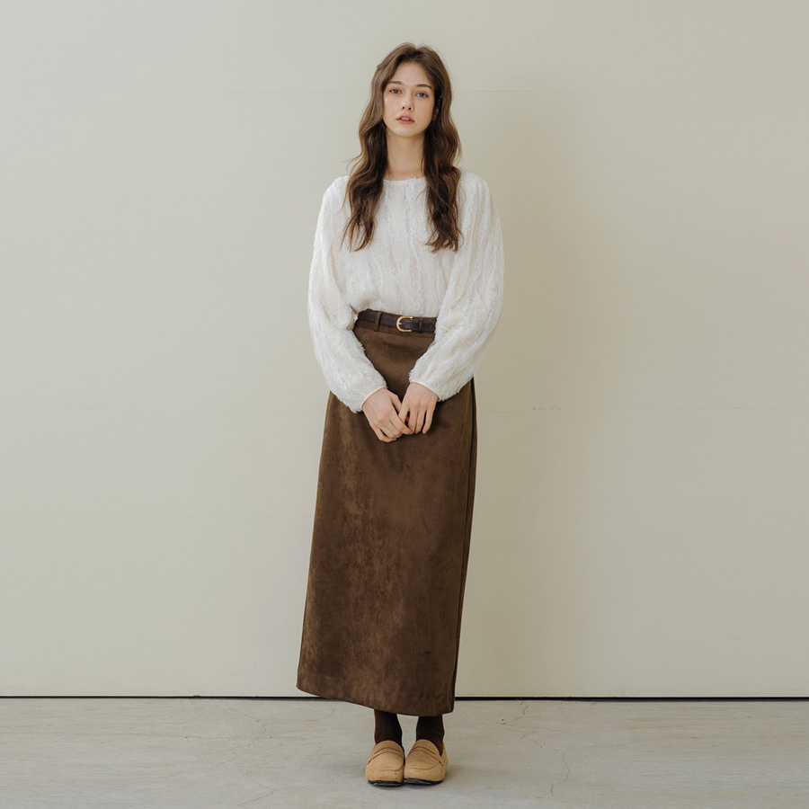 소프트 스웨이드 스트레이트 슬릿 맥시 롱 스커트 (BROWN, 2 SIZE) - 상세 이미지 4
