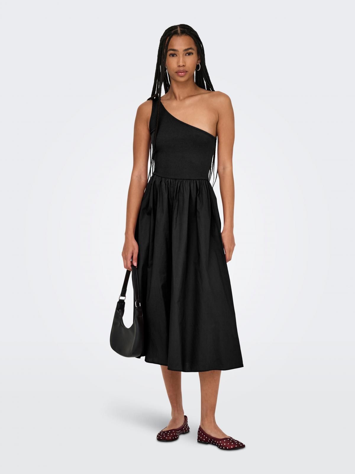 온리 모던 테크니컬 원숄더 롱 원피스 블랙 15350246_2161 BLACK / BLACK - 상품 이미지