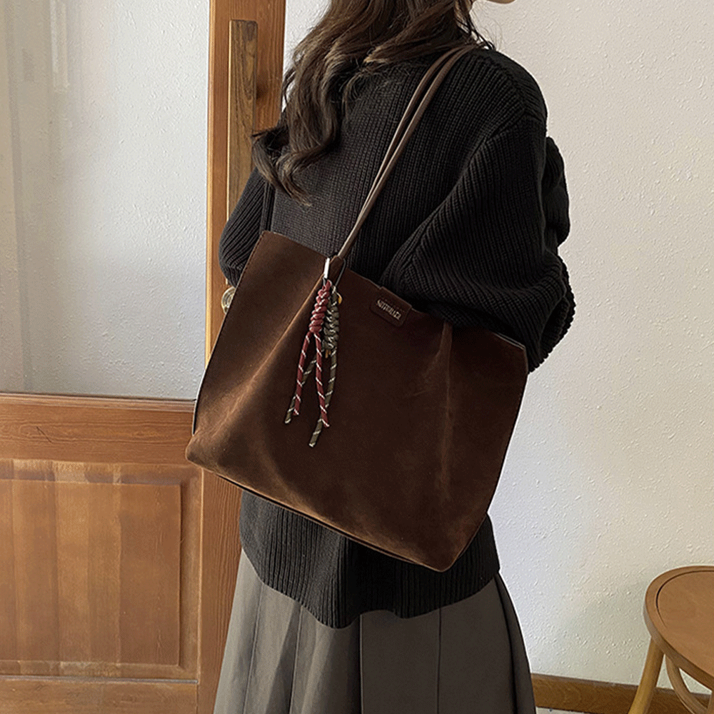 아르니 스퀘어 스웨이드 숄더 토트백 여성 데일리 빅 핸드백 - 상품 이미지