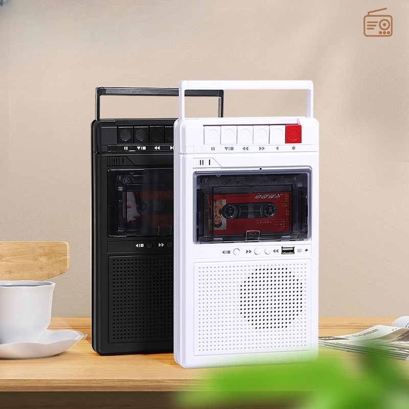 레트로 카세트 테이프 플레이어 USB 녹음기 레트로 스타일 휴대용 녹음 리피터 검정색 - 상세 이미지 2