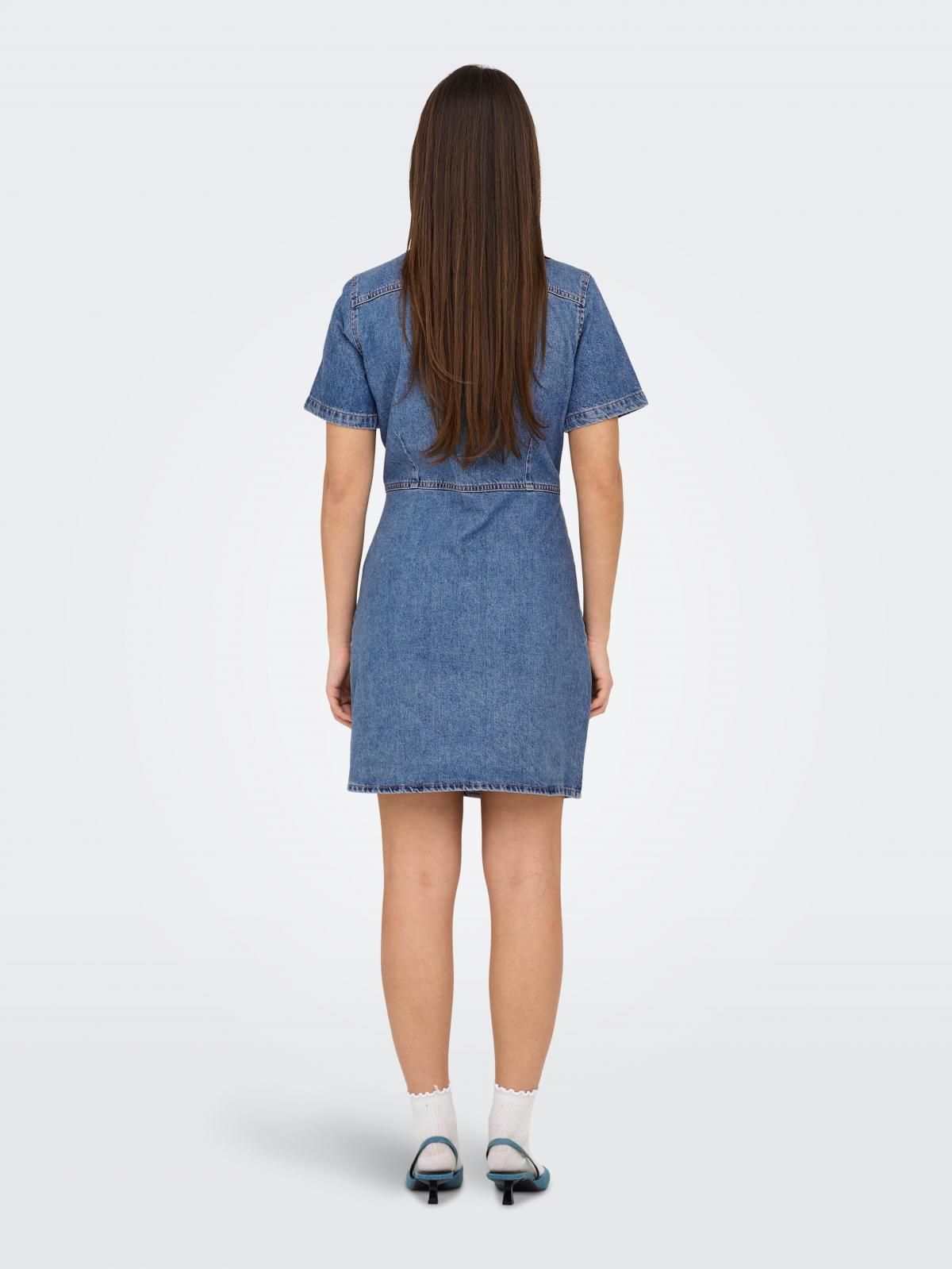 온리 트렌디 데님 셔츠카라 미니 원피스 15355044_2115 BLUE / MEDIUM BLUE DENIM - 상세 이미지 3