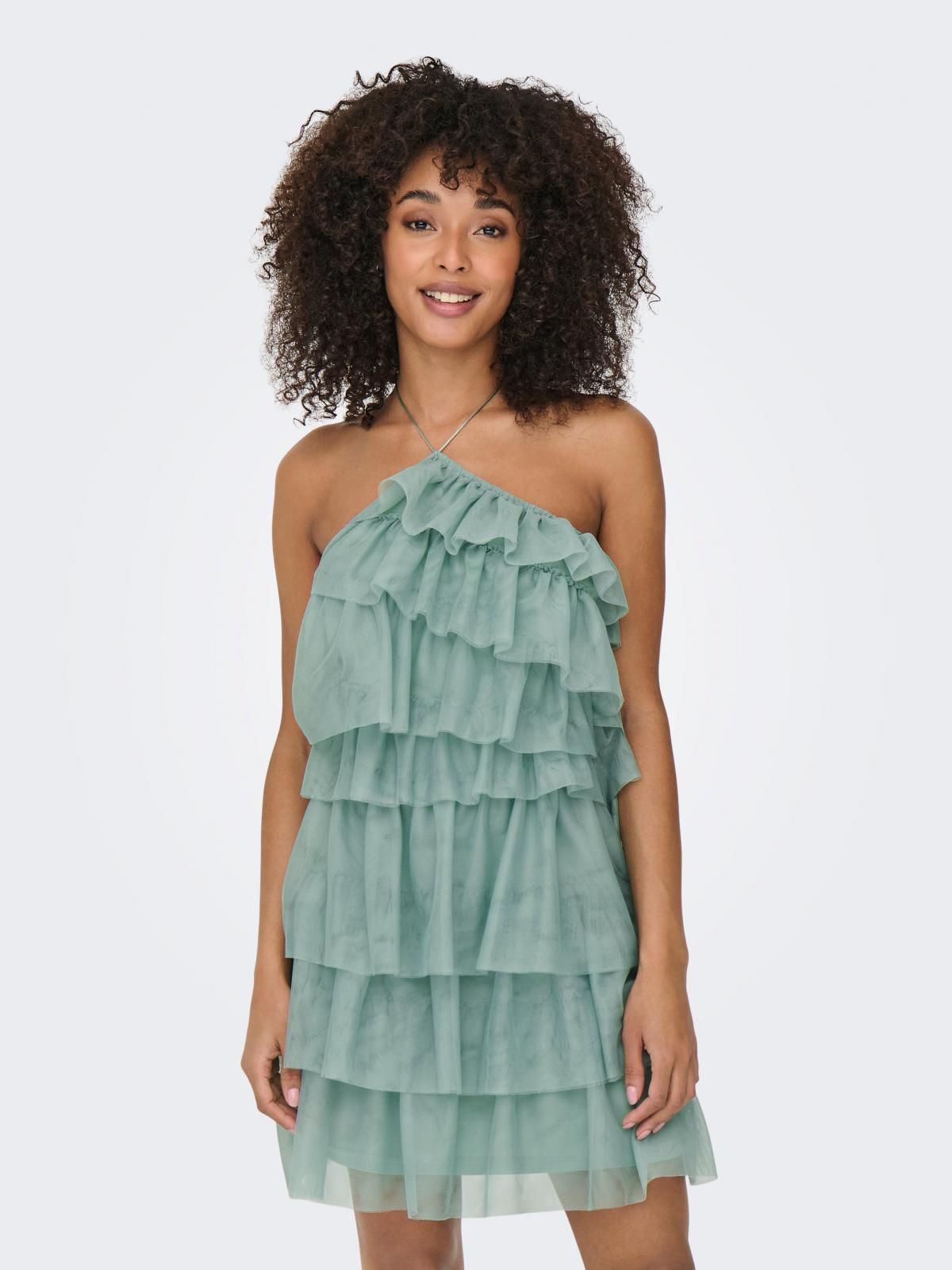 온리 프릴 티어드 오프숄더 미니 원피스 15347998_1454 TURQUOISE / BLUE SURF - 상세 이미지 2