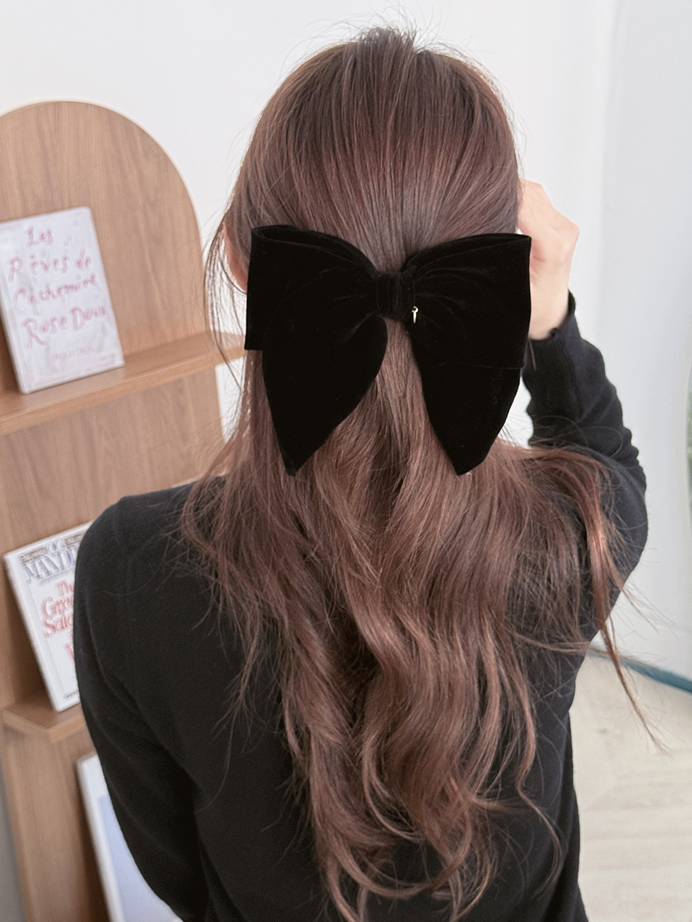 페미닌블랙벨벳리본 헤어핀 머리핀 왕리본핀 헤어집게핀 헤어악세사리 - 상세 이미지 5